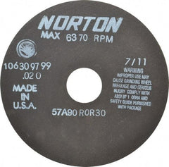 Norton - 6" 90 Grit Aluminum Oxide Cutoff Wheel - 0.02" Thick, 1-1/4" Arbor, 6,370 Max RPM, Use with Stationary Tools - Eagle Tool & Supply