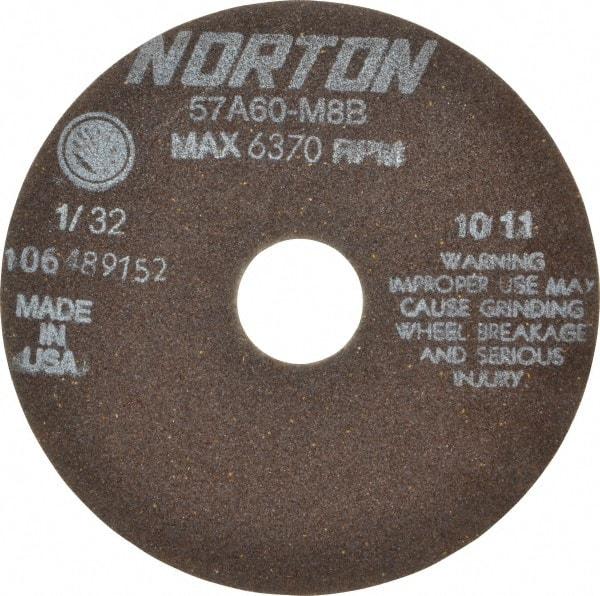 Norton - 6" 60 Grit Aluminum Oxide Cutoff Wheel - 1/32" Thick, 1-1/4" Arbor, 6,370 Max RPM, Use with Stationary Tools - Eagle Tool & Supply