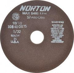 Norton - 7" 60 Grit Aluminum Oxide Cutoff Wheel - 1/32" Thick, 1-1/4" Arbor, 5,460 Max RPM, Use with Stationary Tools - Eagle Tool & Supply