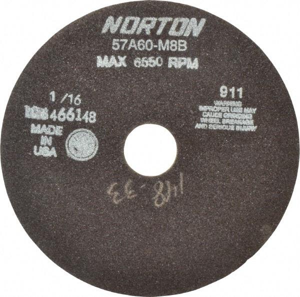 Norton - 7" 46 Grit Aluminum Oxide Cutoff Wheel - 1/16" Thick, 1-1/4" Arbor, 6,550 Max RPM, Use with Stationary Tools - Eagle Tool & Supply