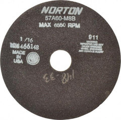 Norton - 7" 46 Grit Aluminum Oxide Cutoff Wheel - 1/16" Thick, 1-1/4" Arbor, 6,550 Max RPM, Use with Stationary Tools - Eagle Tool & Supply