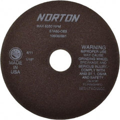 Norton - 7" 60 Grit Aluminum Oxide Cutoff Wheel - 1/16" Thick, 1-1/4" Arbor, 6,550 Max RPM, Use with Stationary Tools - Eagle Tool & Supply