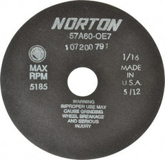 Norton - 7" 60 Grit Aluminum Oxide Cutoff Wheel - 1/16" Thick, 1-1/4" Arbor, 5,185 Max RPM, Use with Stationary Tools - Eagle Tool & Supply