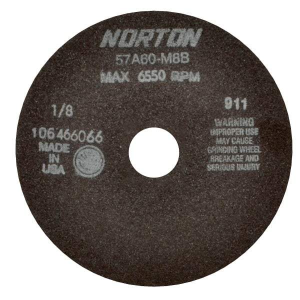 Norton - 7" 60 Grit Aluminum Oxide Cutoff Wheel - 1/8" Thick, 1-1/4" Arbor, 6,550 Max RPM, Use with Stationary Tools - Eagle Tool & Supply