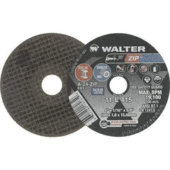 WALTER Surface Technologies - 4" 24 Grit Aluminum Oxide Cutoff Wheel - 1/16" Thick, 5/8" Arbor, 19,100 Max RPM, Use with Die Grinders - Eagle Tool & Supply