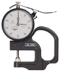 Mitutoyo - 0 to 1/2 Inch Measurement, 0.001 Inch Graduation, 1.1811 Inch Throat Depth, Dial Thickness Gage - 0.001 Inch Accuracy, 1.4 N Force, 2 Inch Dial Diameter - Eagle Tool & Supply