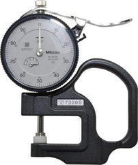 Mitutoyo - 0 to 1/2 Inch Measurement, 0.001 Inch Graduation, 1.1811 Inch Throat Depth, Dial Thickness Gage - 0.001 Inch Accuracy, 1.4 N Force, 2 Inch Dial Diameter - Eagle Tool & Supply