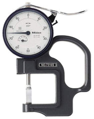 Mitutoyo - 0 to 1/2 Inch Measurement, 0.001 Inch Graduation, 1.1811 Inch Throat Depth, Dial Thickness Gage - 0.001 Inch Accuracy, 1.4 N Force, 2 Inch Dial Diameter - Eagle Tool & Supply