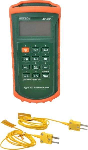 Extech - -328 to 2,498°F Dual Input Digital Thermometer - Digital Display - Eagle Tool & Supply