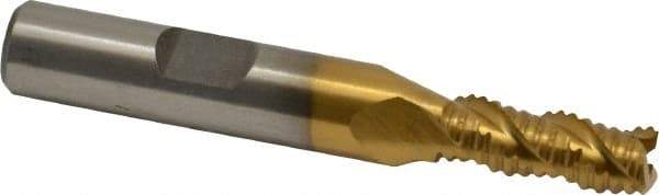 Interstate - 9/32" Diam, Coarse Pitch, 3/4" LOC, 3 Flute Cobalt Roughing Square End Mill - TiN Finish, 2-1/2" OAL, 3/8" Shank Diam, Single End, Centercutting - Eagle Tool & Supply