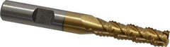 Interstate - 5/16" Diam, Coarse Pitch, 1-1/8" LOC, 3 Flute Cobalt Roughing Square End Mill - TiN Finish, 2-15/16" OAL, 3/8" Shank Diam, Single End, Centercutting - Eagle Tool & Supply