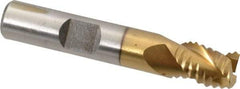 Interstate - 3/8" Diam, Coarse Pitch, 7/16" LOC, 3 Flute Cobalt Roughing Square End Mill - TiN Finish, 2-3/16" OAL, 3/8" Shank Diam, Single End, Centercutting - Eagle Tool & Supply