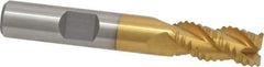 Interstate - 3/8" Diam, Coarse Pitch, 3/4" LOC, 3 Flute Cobalt Roughing Square End Mill - TiN Finish, 2-1/2" OAL, 3/8" Shank Diam, Single End, Centercutting - Eagle Tool & Supply