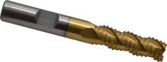 Interstate - 3/8" Diam, Coarse Pitch, 1-1/8" LOC, 3 Flute Cobalt Roughing Square End Mill - TiN Finish, 2-13/16" OAL, 3/8" Shank Diam, Single End, Centercutting - Eagle Tool & Supply