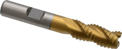 Interstate - 7/16" Diam, Coarse Pitch, 1" LOC, 3 Flute Cobalt Roughing Square End Mill - TiN Finish, 2-11/16" OAL, 3/8" Shank Diam, Single End, Centercutting - Eagle Tool & Supply