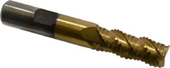 Interstate - 1/2" Diam, Coarse Pitch, 1-1/4" LOC, 3 Flute Cobalt Roughing Square End Mill - TiN Finish, 3-1/4" OAL, 1/2" Shank Diam, Single End, Centercutting - Eagle Tool & Supply