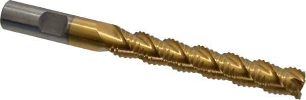 Interstate - 1/2" Diam, Coarse Pitch, 3" LOC, 3 Flute Cobalt Roughing Square End Mill - TiN Finish, 5" OAL, 1/2" Shank Diam, Single End, Centercutting - Eagle Tool & Supply