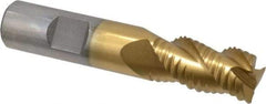 Interstate - 5/8" Diam, Coarse Pitch, 1-1/4" LOC, 3 Flute Cobalt Roughing Square End Mill - TiN Finish, 3-3/8" OAL, 5/8" Shank Diam, Single End, Centercutting - Eagle Tool & Supply