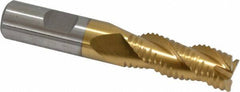 Interstate - 5/8" Diam, Coarse Pitch, 1-5/8" LOC, 3 Flute Cobalt Roughing Square End Mill - TiN Finish, 3-3/4" OAL, 5/8" Shank Diam, Single End, Centercutting - Eagle Tool & Supply