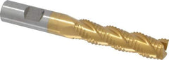 Interstate - 5/8" Diam, Coarse Pitch, 2-1/2" LOC, 3 Flute Cobalt Roughing Square End Mill - TiN Finish, 4-5/8" OAL, 5/8" Shank Diam, Single End, Centercutting - Eagle Tool & Supply