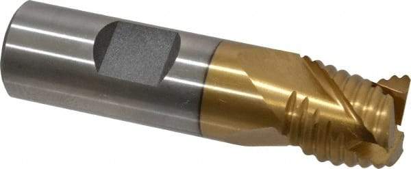 Interstate - 3/4" Diam, Coarse Pitch, 3/4" LOC, 3 Flute Cobalt Roughing Square End Mill - TiN Finish, 3" OAL, 3/4" Shank Diam, Single End, Centercutting - Eagle Tool & Supply