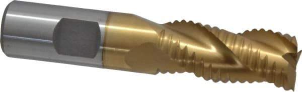 Interstate - 3/4" Diam, Coarse Pitch, 1-5/8" LOC, 3 Flute Cobalt Roughing Square End Mill - TiN Finish, 3-3/4" OAL, 3/4" Shank Diam, Single End, Centercutting - Eagle Tool & Supply