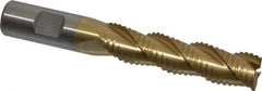 Interstate - 3/4" Diam, Coarse Pitch, 3" LOC, 3 Flute Cobalt Roughing Square End Mill - TiN Finish, 5-1/4" OAL, 3/4" Shank Diam, Single End, Centercutting - Eagle Tool & Supply