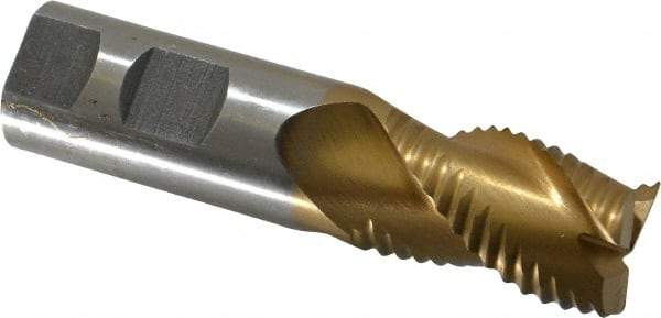 Interstate - 1" Diam, Coarse Pitch, 1-5/8" LOC, 3 Flute Cobalt Roughing Square End Mill - TiN Finish, 4-1/8" OAL, 1" Shank Diam, Single End, Centercutting - Eagle Tool & Supply