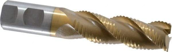 Interstate - 1" Diam, Coarse Pitch, 3" LOC, 3 Flute Cobalt Roughing Square End Mill - TiN Finish, 5-1/2" OAL, 1" Shank Diam, Single End, Centercutting - Eagle Tool & Supply