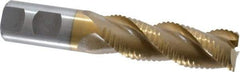 Interstate - 1" Diam, Coarse Pitch, 3" LOC, 3 Flute Cobalt Roughing Square End Mill - TiN Finish, 5-1/2" OAL, 1" Shank Diam, Single End, Centercutting - Eagle Tool & Supply