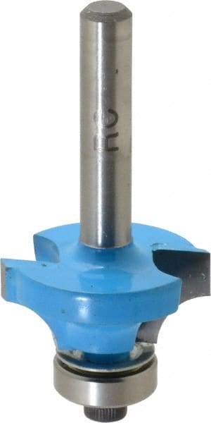 ROMAN CARBIDE - 1" Cut Diam, 1/2" Length of Cut, 2 Flute, Round-Over, Edge Profile Router Bit - Carbide-Tipped, 1/4" Shank Diam, 1-1/4" Shank Length, 2" OAL, Uncoated, Piloted - Eagle Tool & Supply