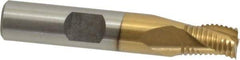 Interstate - 5/16" Diam, Fine Pitch, 7/16" LOC, 3 Flute Cobalt Roughing Square End Mill - TiN Finish, 2-3/16" OAL, 3/8" Shank Diam, Single End - Eagle Tool & Supply