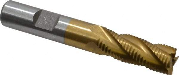 Interstate - 1/2" Diam, Fine Pitch, 1-1/4" LOC, 4 Flute Cobalt Roughing Square End Mill - TiN Finish, 3-1/4" OAL, 1/2" Shank Diam, Single End - Eagle Tool & Supply