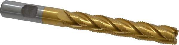 Interstate - 1/2" Diam, Fine Pitch, 3" LOC, 4 Flute Cobalt Roughing Square End Mill - TiN Finish, 5" OAL, 1/2" Shank Diam, Single End - Eagle Tool & Supply