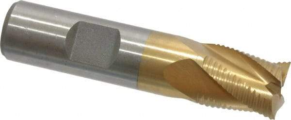 Interstate - 5/8" Diam, Fine Pitch, 3/4" LOC, 4 Flute Cobalt Roughing Square End Mill - TiN Finish, 2-7/8" OAL, 5/8" Shank Diam, Single End - Eagle Tool & Supply