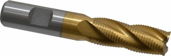Interstate - 5/8" Diam, Fine Pitch, 1-5/8" LOC, 4 Flute Cobalt Roughing Square End Mill - TiN Finish, 3-3/4" OAL, 5/8" Shank Diam, Single End - Eagle Tool & Supply