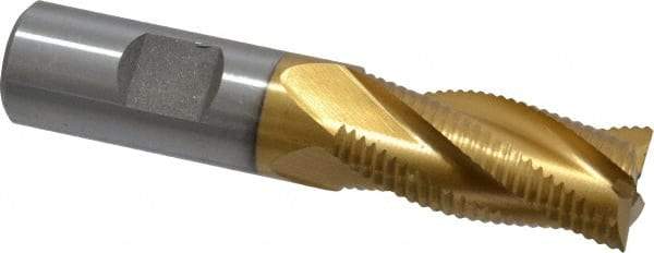Interstate - 3/4" Diam, Fine Pitch, 1-5/8" LOC, 4 Flute Cobalt Roughing Square End Mill - TiN Finish, 3-3/4" OAL, 3/4" Shank Diam, Single End - Eagle Tool & Supply