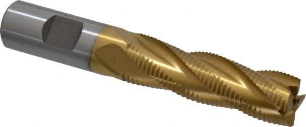 Interstate - 3/4" Diam, Fine Pitch, 2-1/2" LOC, 4 Flute Cobalt Roughing Square End Mill - TiN Finish, 4-5/8" OAL, 3/4" Shank Diam, Single End - Eagle Tool & Supply