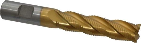Interstate - 3/4" Diam, Fine Pitch, 3" LOC, 4 Flute Cobalt Roughing Square End Mill - TiN Finish, 5-1/4" OAL, 3/4" Shank Diam, Single End - Eagle Tool & Supply