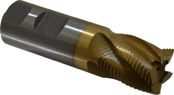 Interstate - 1" Diam, Fine Pitch, 1-1/8" LOC, 5 Flute Cobalt Roughing Square End Mill - TiN Finish, 3-5/8" OAL, 1" Shank Diam, Single End - Eagle Tool & Supply