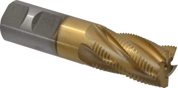 Interstate - 1" Diam, Fine Pitch, 1-5/8" LOC, 5 Flute Cobalt Roughing Square End Mill - TiN Finish, 4-1/8" OAL, 1" Shank Diam, Single End - Eagle Tool & Supply