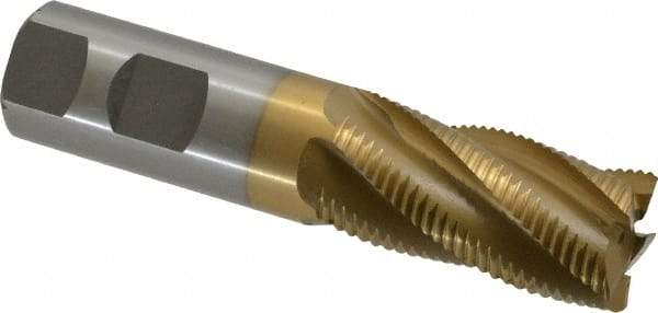 Interstate - 1" Diam, Fine Pitch, 2" LOC, 5 Flute Cobalt Roughing Square End Mill - TiN Finish, 4-1/2" OAL, 1" Shank Diam, Single End - Eagle Tool & Supply