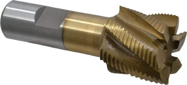 Interstate - 1-1/4" Diam, Fine Pitch, 1-1/8" LOC, 6 Flute Cobalt Roughing Square End Mill - TiN Finish, 3-3/8" OAL, 3/4" Shank Diam, Single End - Eagle Tool & Supply