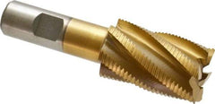 Interstate - 1-1/4" Diam, Fine Pitch, 2" LOC, 6 Flute Cobalt Roughing Square End Mill - TiN Finish, 4-1/4" OAL, 3/4" Shank Diam, Single End - Eagle Tool & Supply