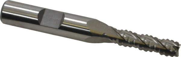 Interstate - 1/4" Diam, 7/8" LOC, 4 Flute Cobalt Roughing & Finishing Square End Mill - Uncoated, 2-11/16" OAL, 3/8" Shank Diam, Weldon Shank, 30° Helix, Non-Centercutting - Eagle Tool & Supply