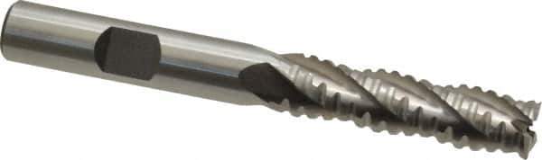 Interstate - 3/8" Diam, 1-3/8" LOC, 4 Flute Cobalt Roughing & Finishing Square End Mill - Uncoated, 3-3/16" OAL, 3/8" Shank Diam, Weldon Shank, 30° Helix, Non-Centercutting - Eagle Tool & Supply