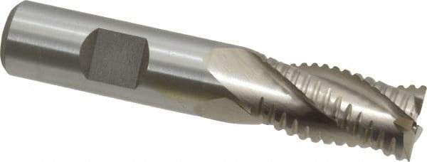 Interstate - 5/8" Diam, 1-1/4" LOC, 4 Flute Cobalt Roughing & Finishing Square End Mill - Uncoated, 3-3/8" OAL, 5/8" Shank Diam, Weldon Shank, 30° Helix, Non-Centercutting - Eagle Tool & Supply