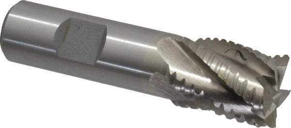 Interstate - 7/8" Diam, 1-1/8" LOC, 5 Flute Cobalt Roughing & Finishing Square End Mill - Uncoated, 3-3/8" OAL, 3/4" Shank Diam, Weldon Shank, 30° Helix, Non-Centercutting - Eagle Tool & Supply