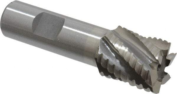 Interstate - 1" Diam, 1-1/8" LOC, 6 Flute Cobalt Roughing & Finishing Square End Mill - Uncoated, 3-3/8" OAL, 3/4" Shank Diam, Weldon Shank, 30° Helix, Non-Centercutting - Eagle Tool & Supply