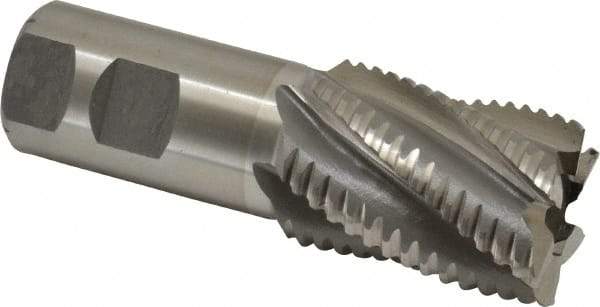 Interstate - 1-1/2" Diam, 2" LOC, 6 Flute Cobalt Roughing & Finishing Square End Mill - Uncoated, 4-1/2" OAL, 1-1/4" Shank Diam, Weldon Shank, 30° Helix, Non-Centercutting - Eagle Tool & Supply